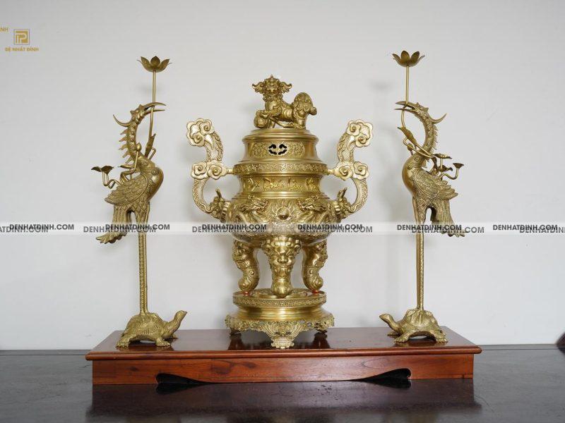 Bộ đỉnh đồng Tam Sự Song Long 65 Nắp Thọ Mộc