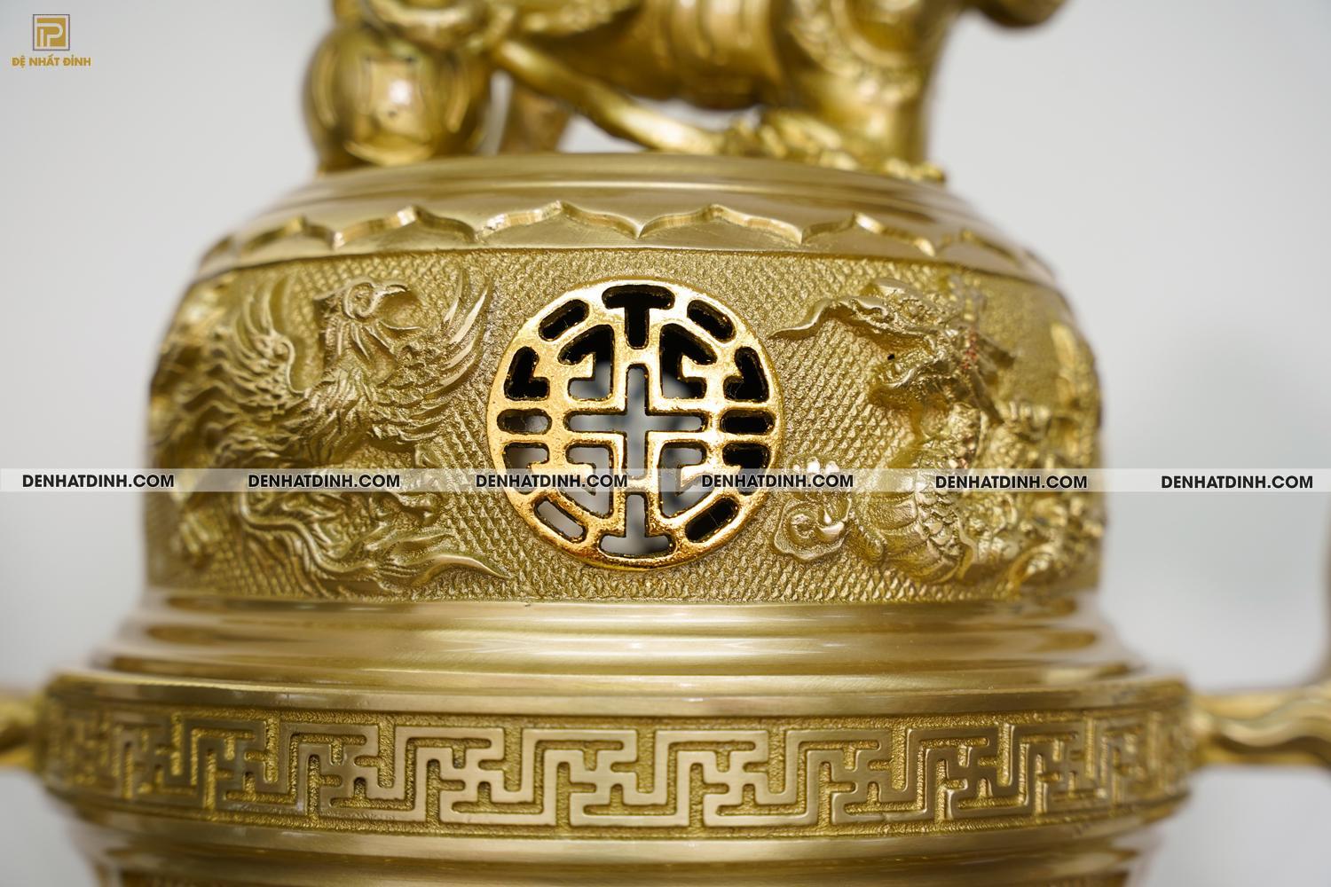 Bộ đỉnh đồng ngũ sự Song Long Tứ Linh Phụng Gia Tiên 65cm - Màu đồng Catut - Ảnh 5