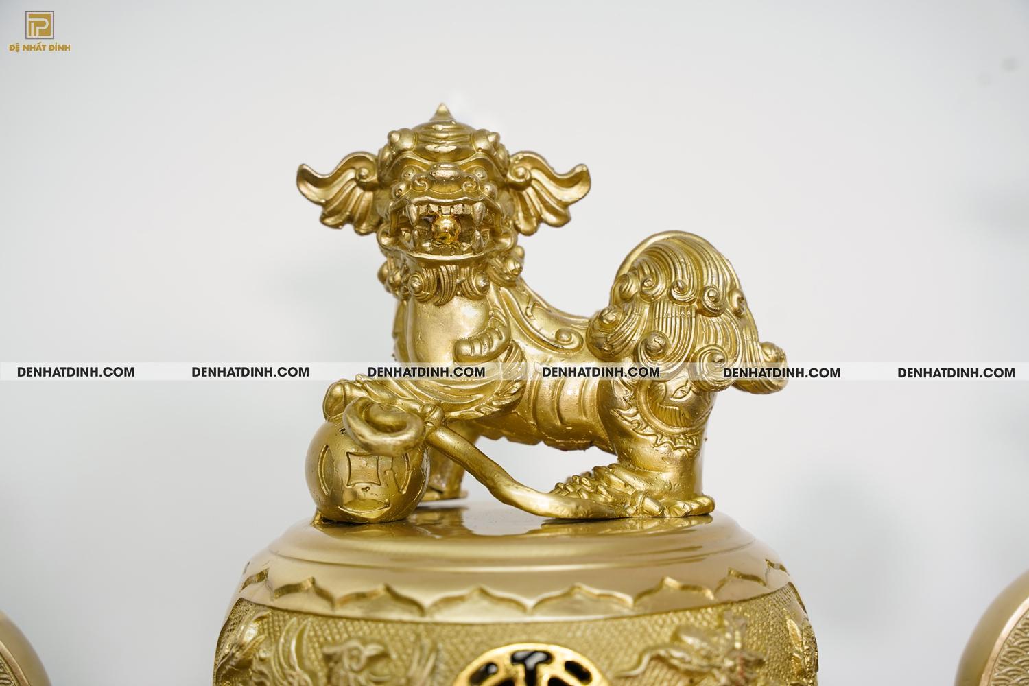 Bộ đỉnh đồng ngũ sự Song Long Tứ Linh Phụng Gia Tiên 65cm - Màu đồng Catut - Ảnh 4