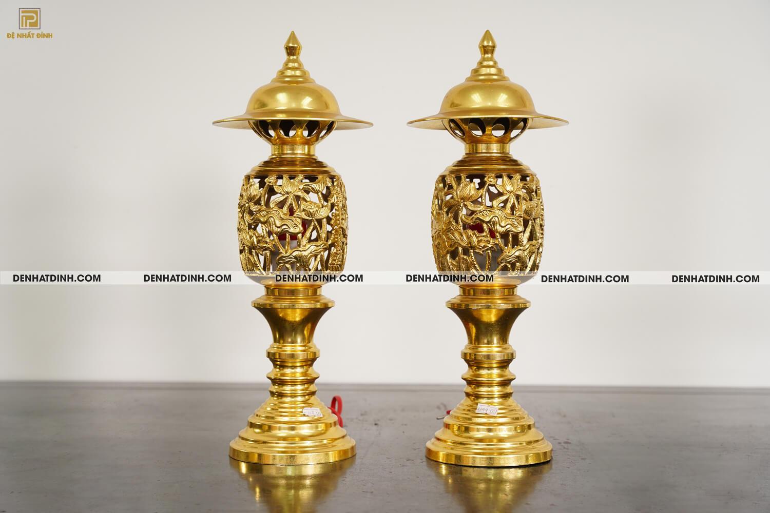 Đèn thờ điện dát vàng 24k cao 42cm, 44cm, 52cm, 57cm