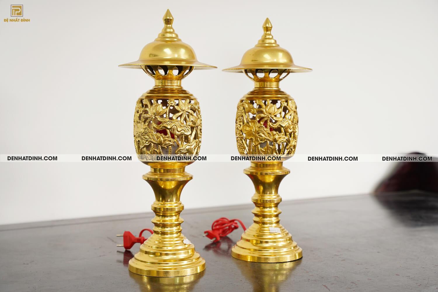 Đèn thờ điện dát vàng 24k cao 42cm, 44cm, 52cm, 57cm - Ảnh 2