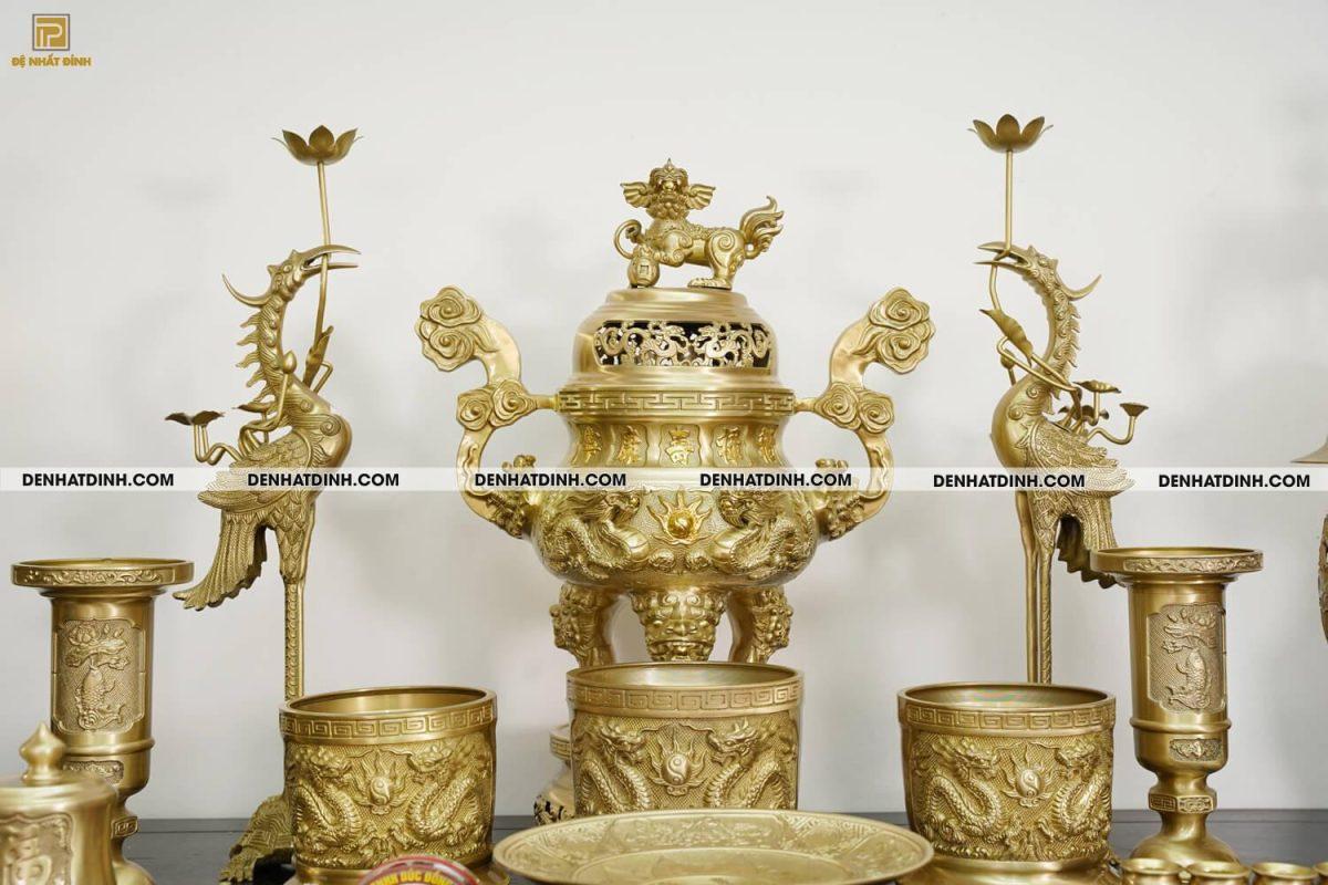 Bộ đỉnh thờ đầy đủ gồm đỉnh đồng song long 65cm 36kg mẫu 3 màu đồng mộc cùng phụ kiện đầy đủ - Ảnh 13