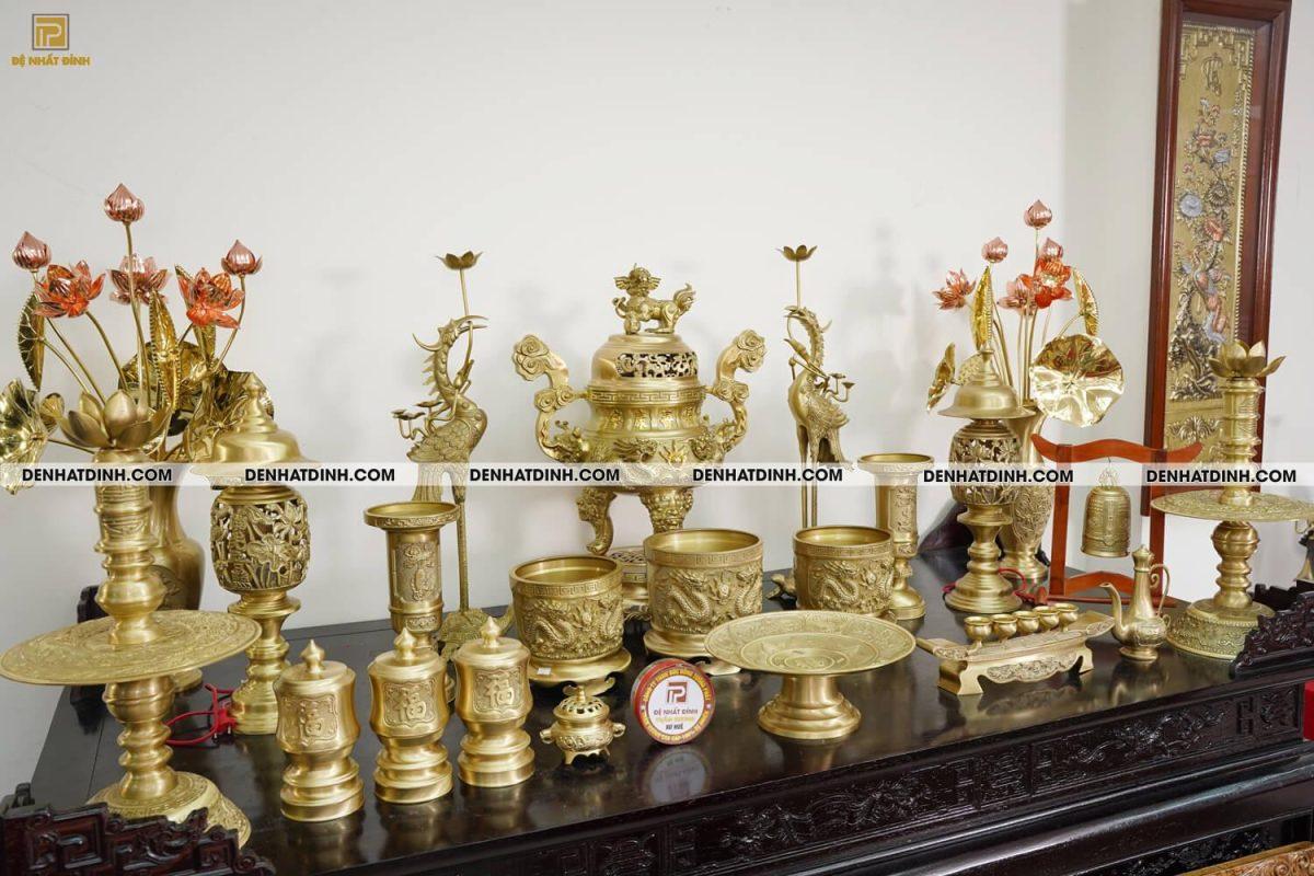 Bộ đỉnh thờ đầy đủ gồm đỉnh đồng song long 65cm 36kg mẫu 3 màu đồng mộc cùng phụ kiện đầy đủ - Ảnh 12