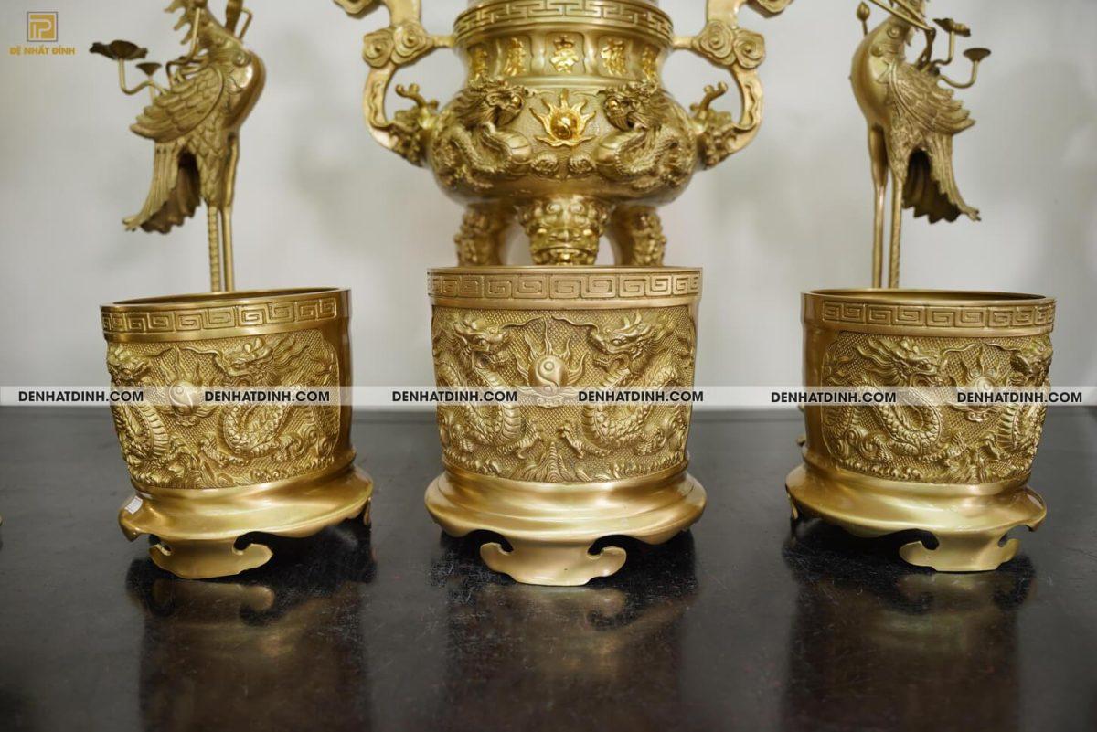 Bộ đỉnh thờ đầy đủ gồm đỉnh đồng song long 65cm 36kg mẫu 3 màu đồng mộc cùng phụ kiện đầy đủ - Ảnh 5