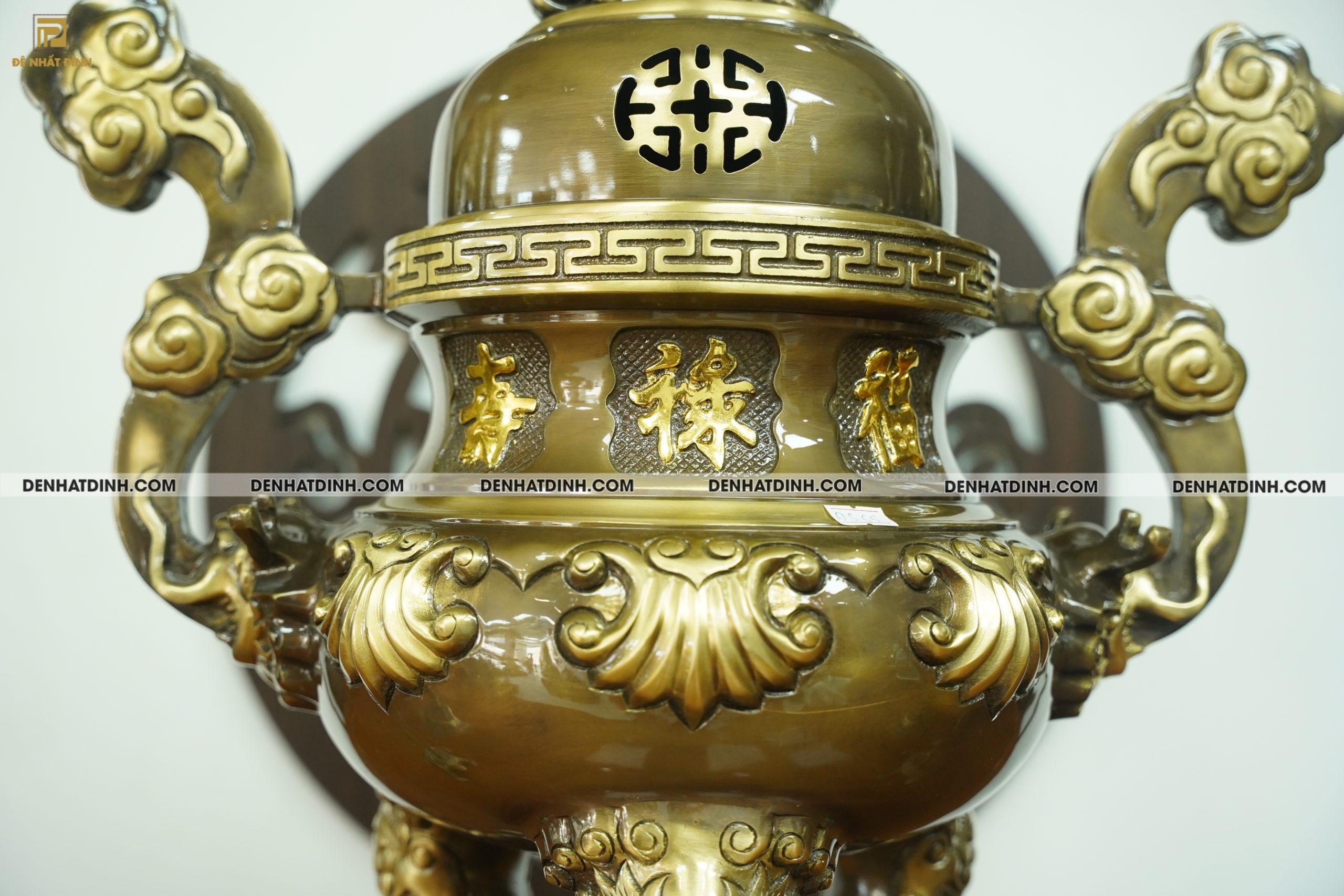 Bộ đỉnh đồng Ngũ sự Hoa Sòi màu hun cổ đủ kích thước - Ảnh 4