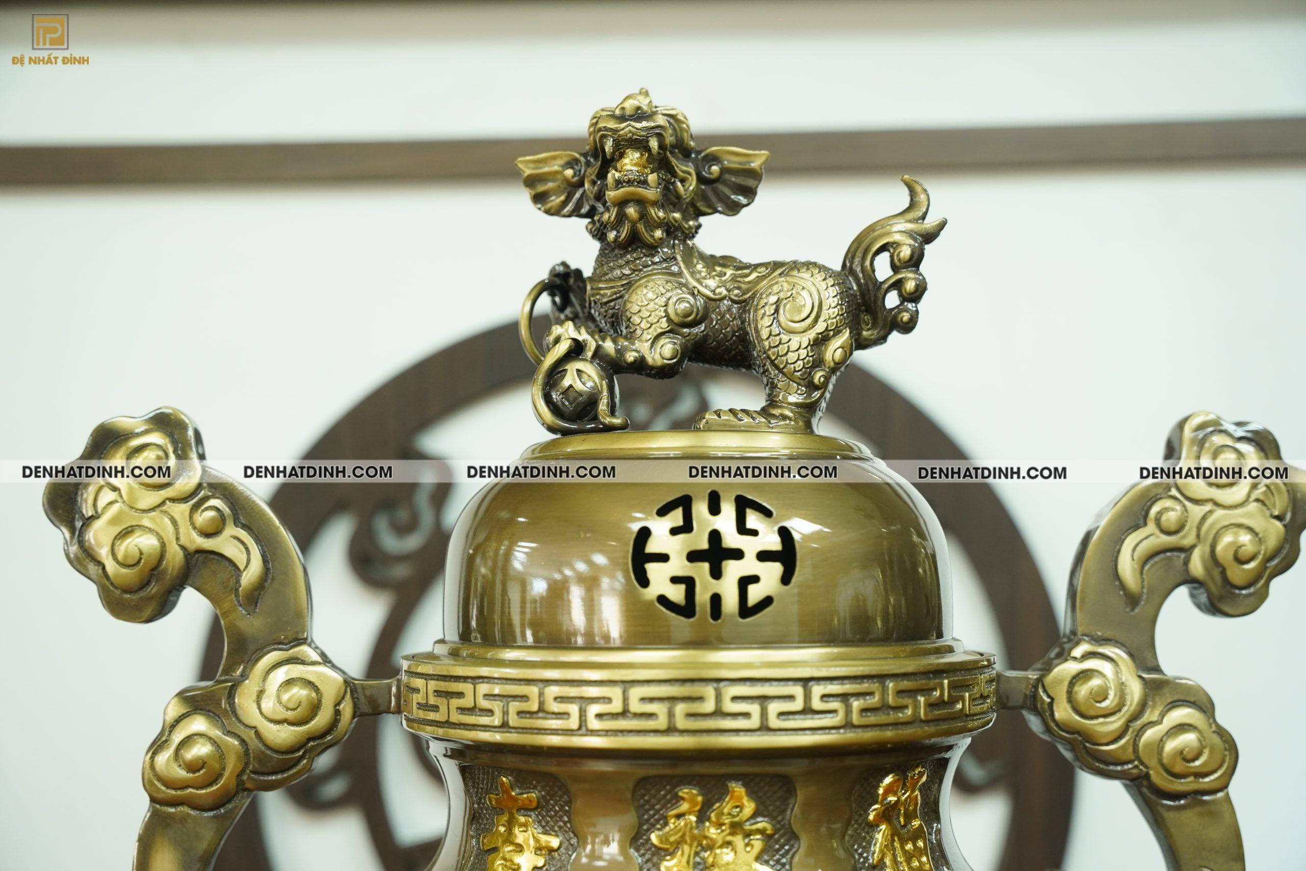 Bộ đỉnh đồng Ngũ sự Hoa Sòi màu hun cổ đủ kích thước - Ảnh 3