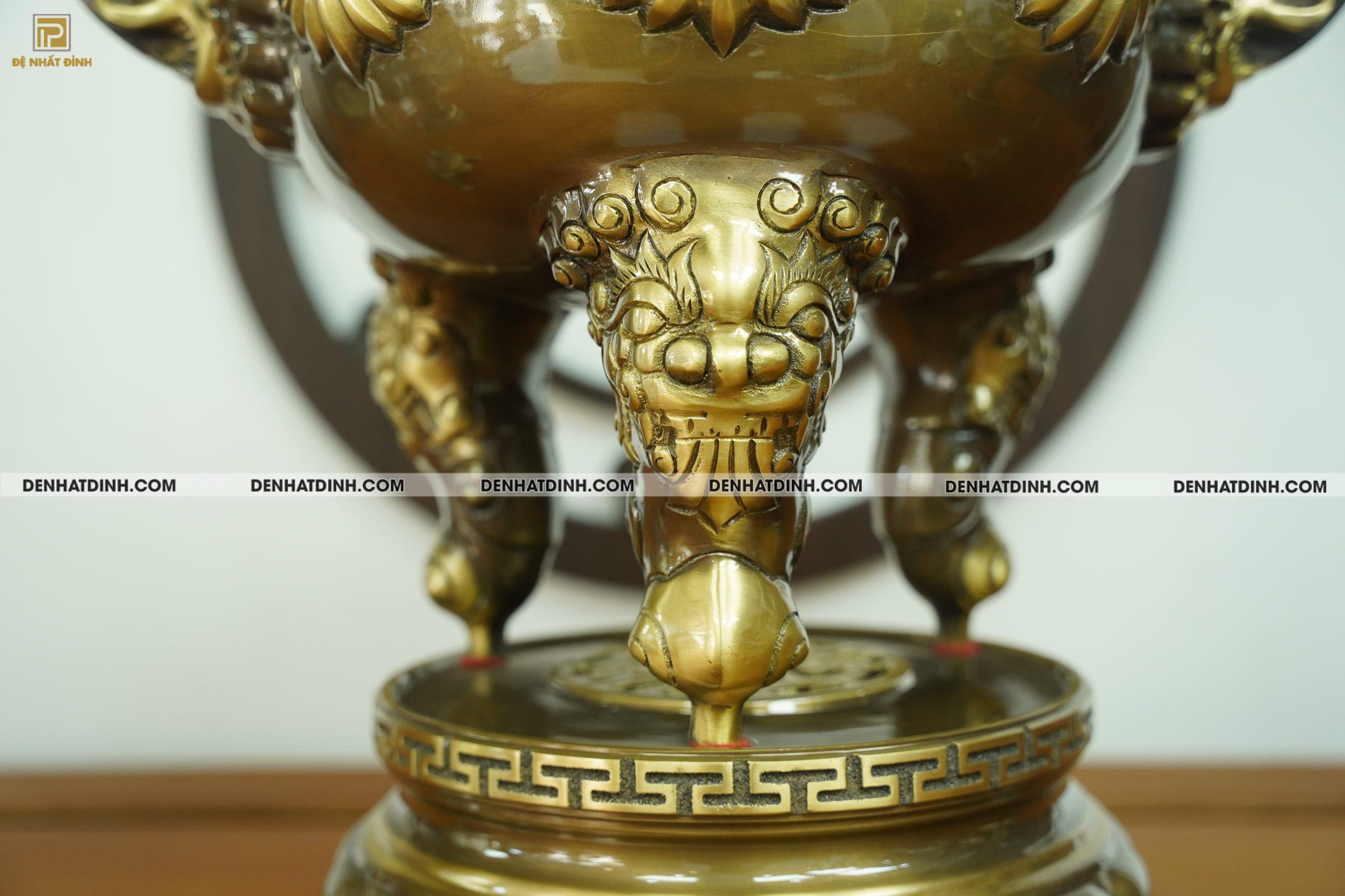 Bộ đỉnh đồng Ngũ sự Hoa Sòi màu hun cổ đủ kích thước - Ảnh 5