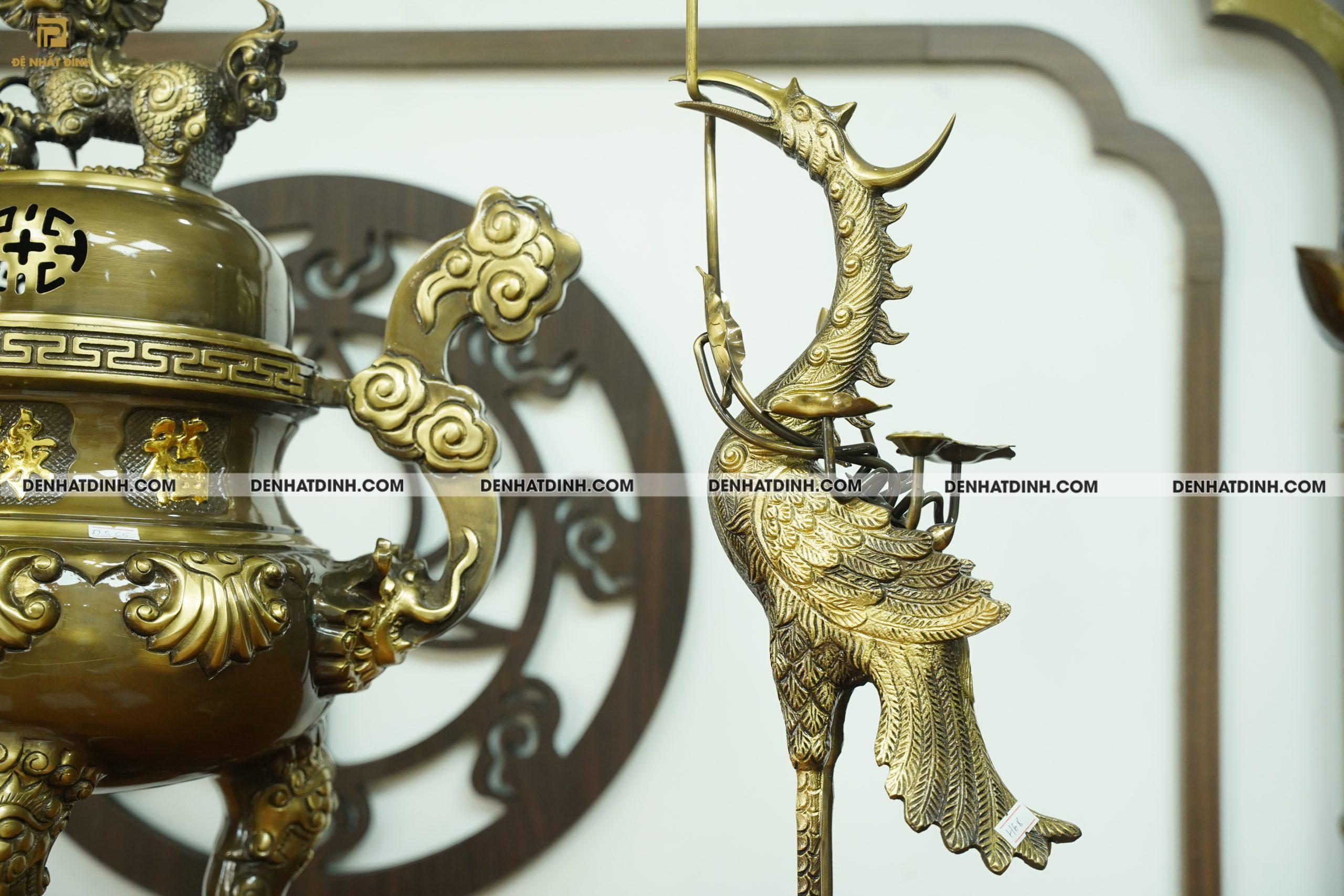 Bộ đỉnh đồng Ngũ sự Hoa Sòi màu hun cổ đủ kích thước - Ảnh 6