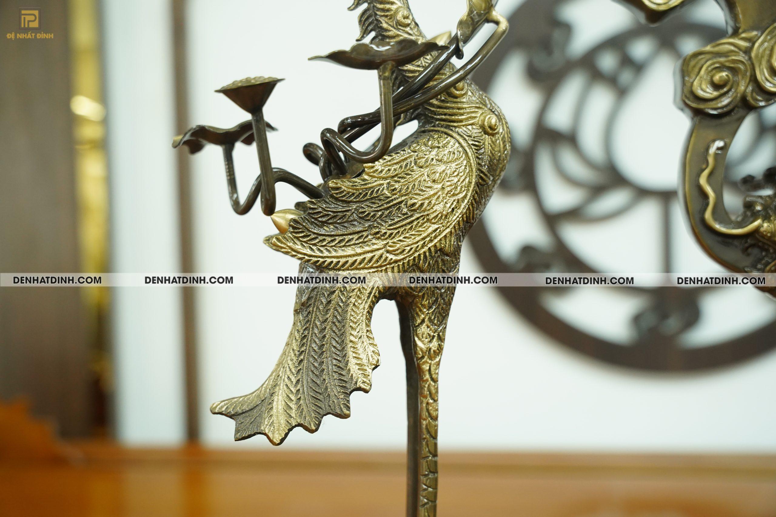 Bộ đỉnh đồng Tam sự hạc Hoa Sòi màu hun cổ đầy đủ kích thước - Ảnh 3