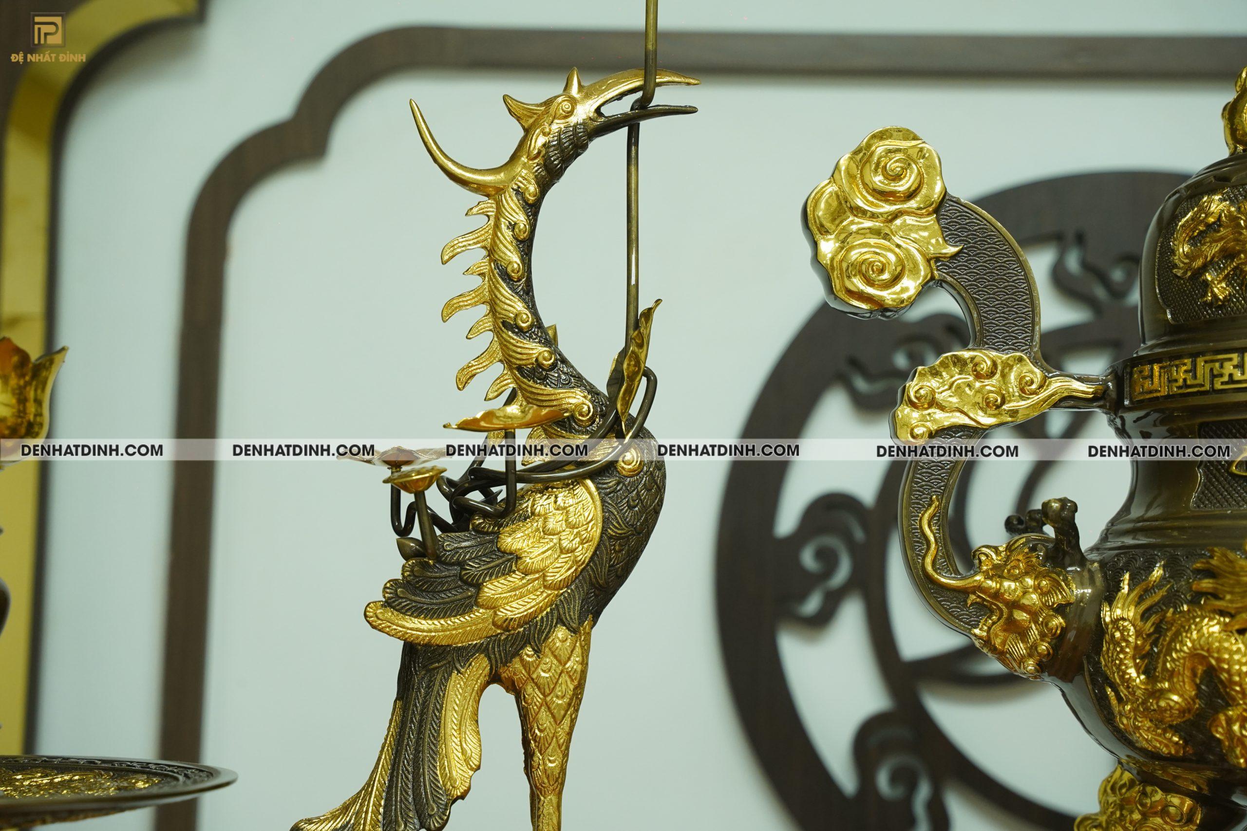 Bộ đỉnh đồng ngũ sự dát vàng điểm cao 65cm 36kg - Ảnh 3
