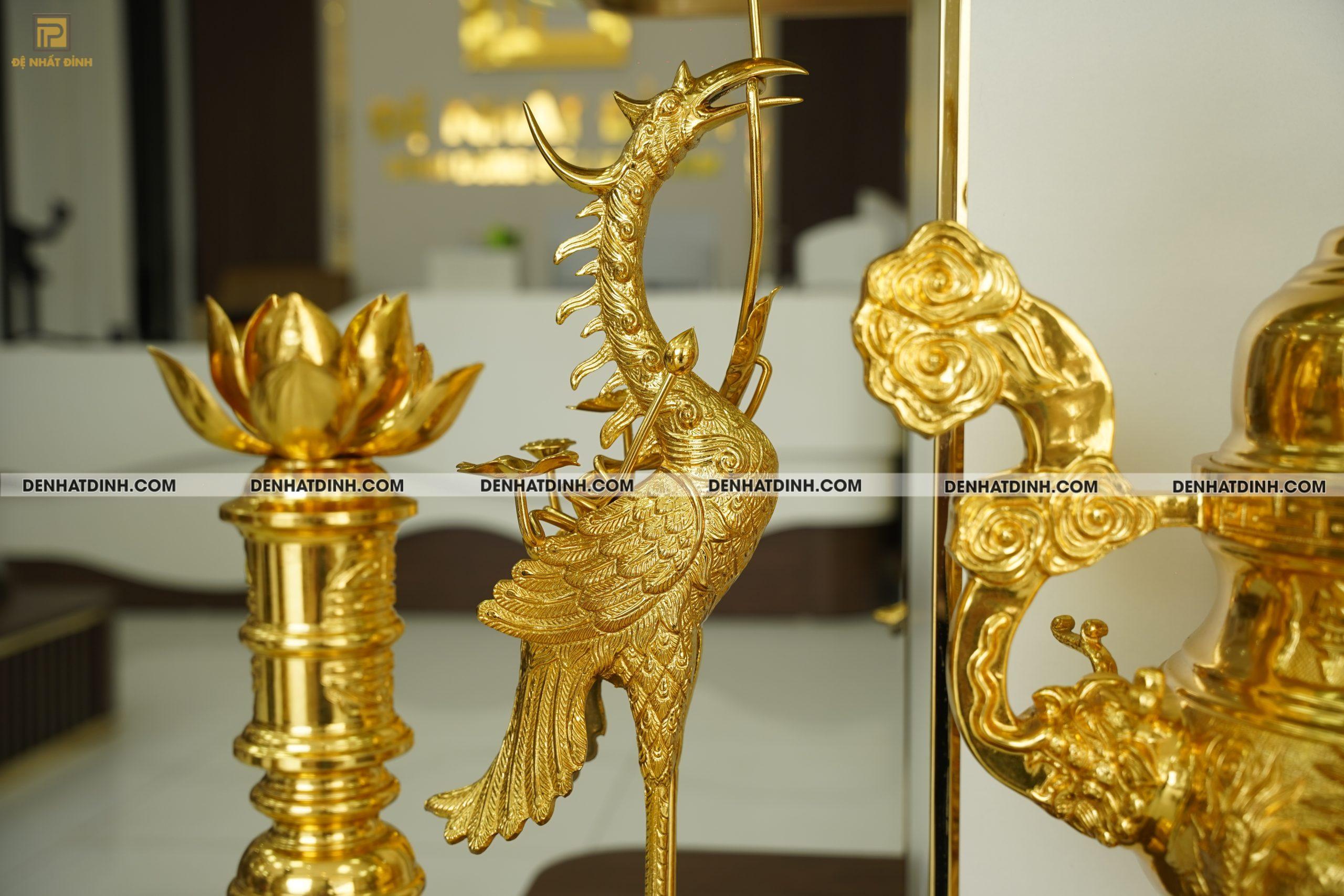 Bộ đỉnh đồng ngũ sự dát vàng 24K khắc 5 chữ Hán Phúc Lộc Thọ Khang Ninh - Ảnh 5