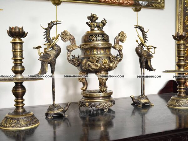 Alternative view of Bộ đỉnh thờ  Ngũ Sự Song Long 5 chữ Hán màu công nghệ