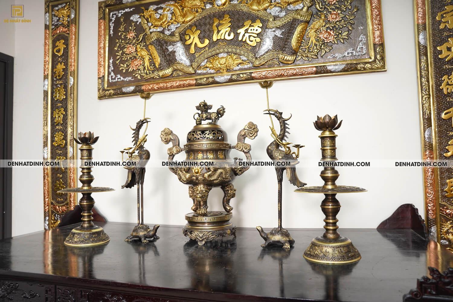 Bộ đỉnh thờ Ngũ Sự Song Long 5 chữ Hán màu công nghệ - Ảnh 3