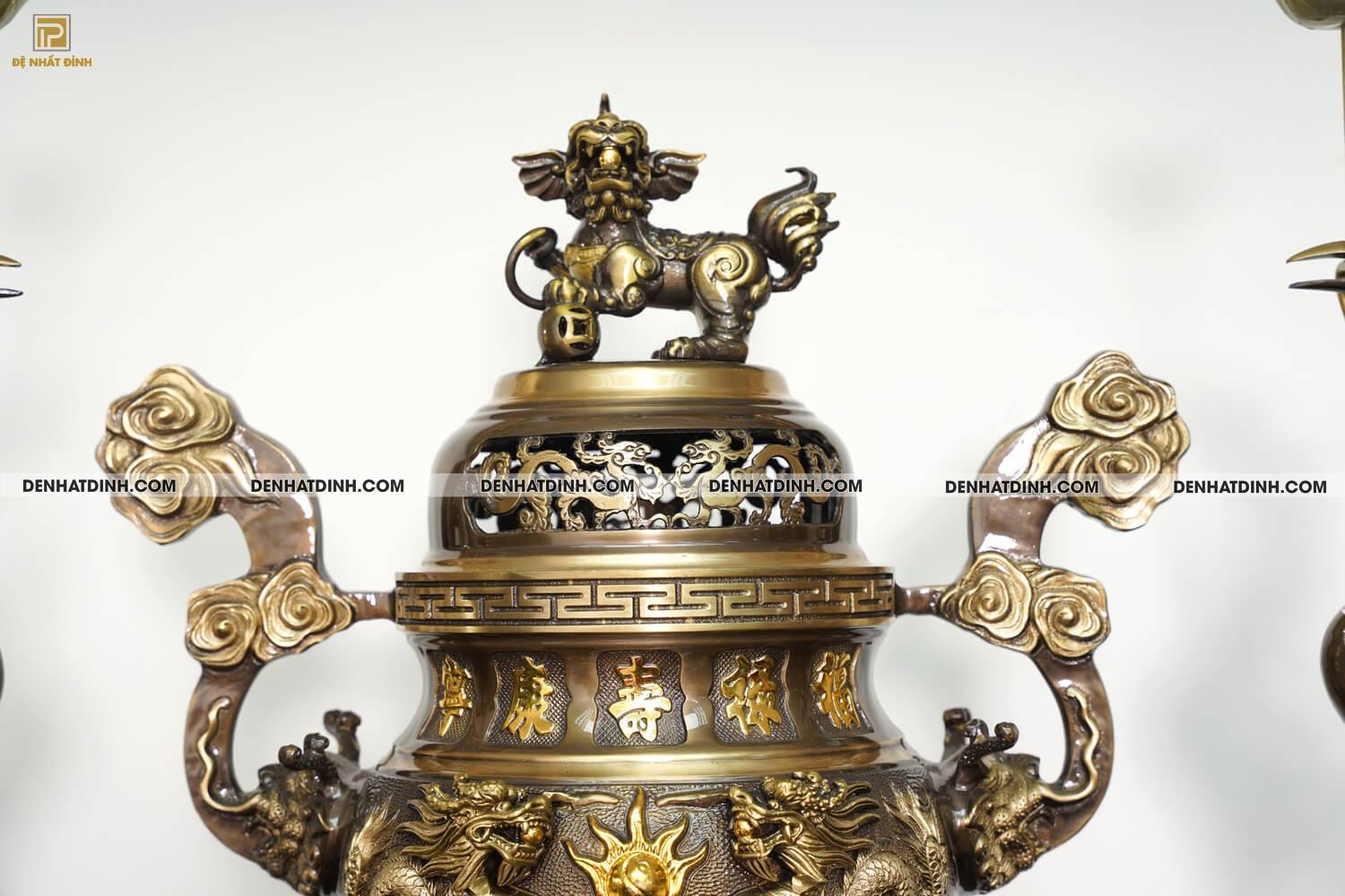 Bộ đỉnh thờ Ngũ Sự Song Long 5 chữ Hán màu công nghệ - Ảnh 5