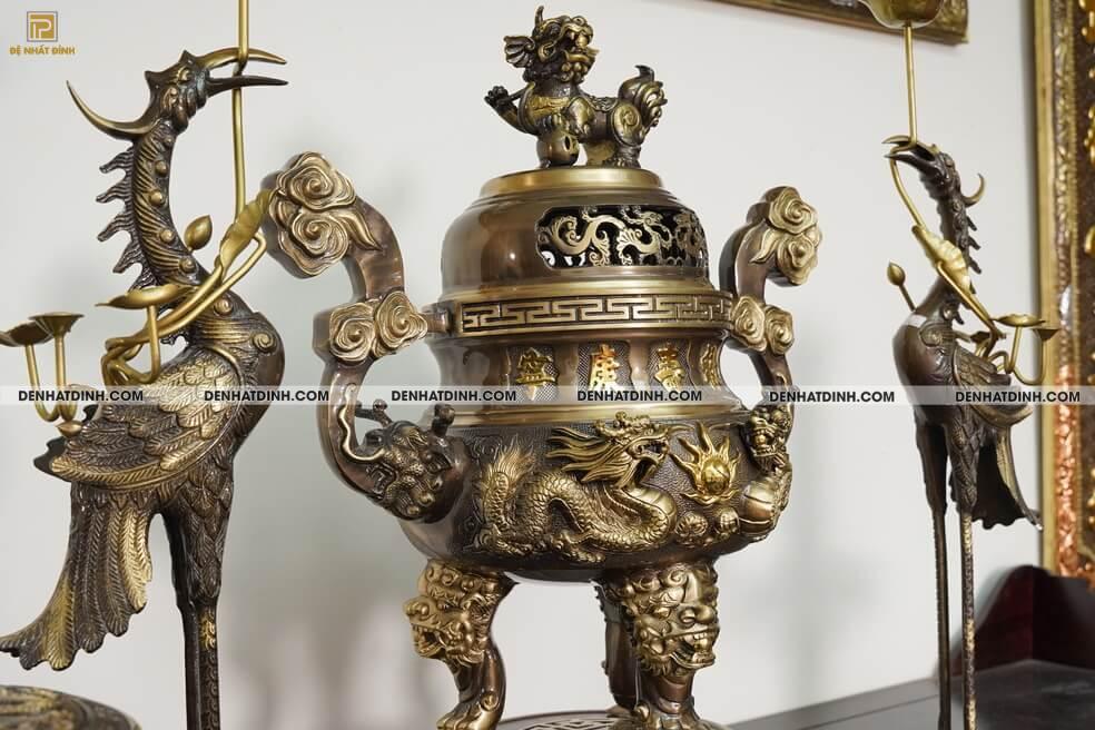 Bộ đỉnh thờ Ngũ Sự Song Long 5 chữ Hán màu công nghệ - Ảnh 4