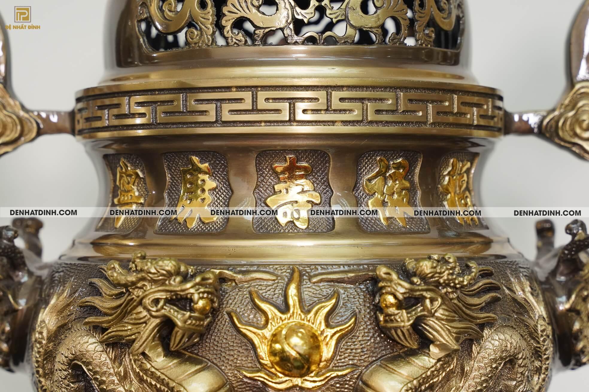 Bộ đỉnh thờ Ngũ Sự Song Long 5 chữ Hán màu công nghệ - Ảnh 8