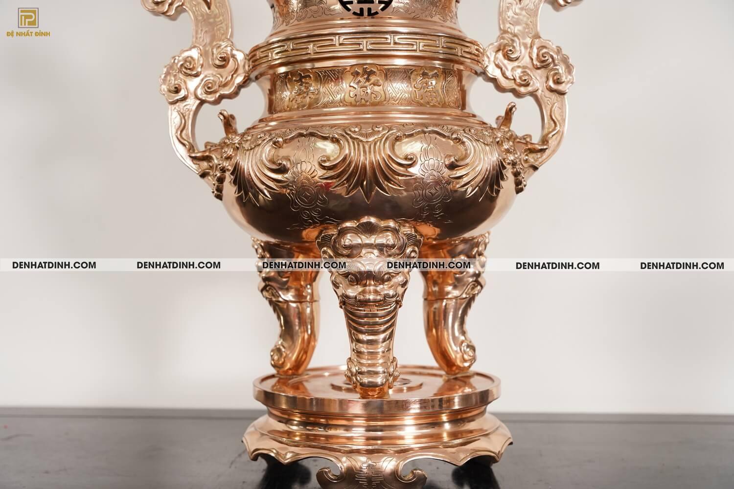 Bộ đỉnh thờ bằng đồng đỏ tam sự Nến hoa sòi cao 70cm - Ảnh 10