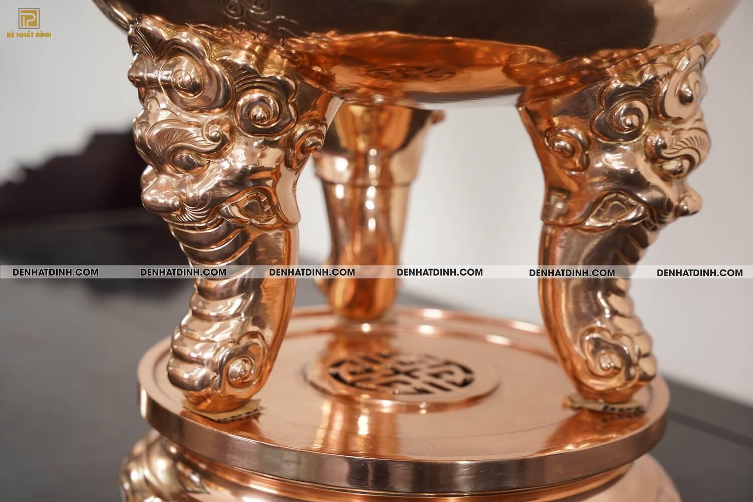 Bộ đỉnh thờ bằng đồng đỏ tam sự Nến hoa sòi cao 70cm - Ảnh 8