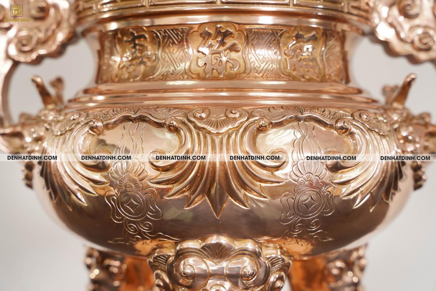 Bộ đỉnh thờ bằng đồng đỏ tam sự Nến hoa sòi cao 70cm - Ảnh 6