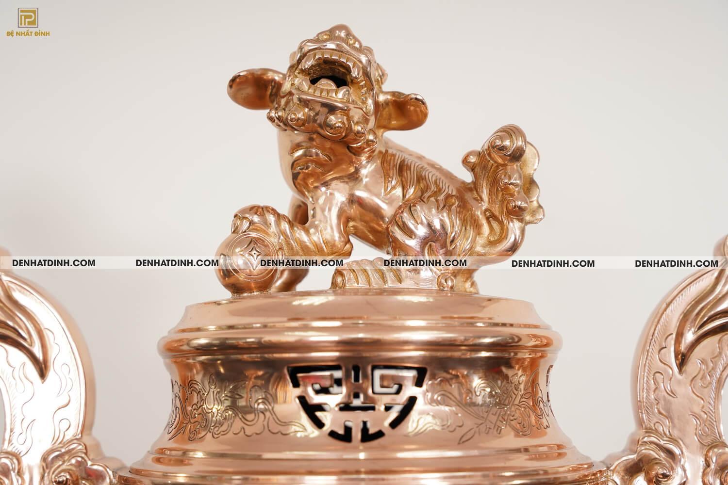 Bộ đỉnh thờ bằng đồng đỏ tam sự Nến hoa sòi cao 70cm - Ảnh 5