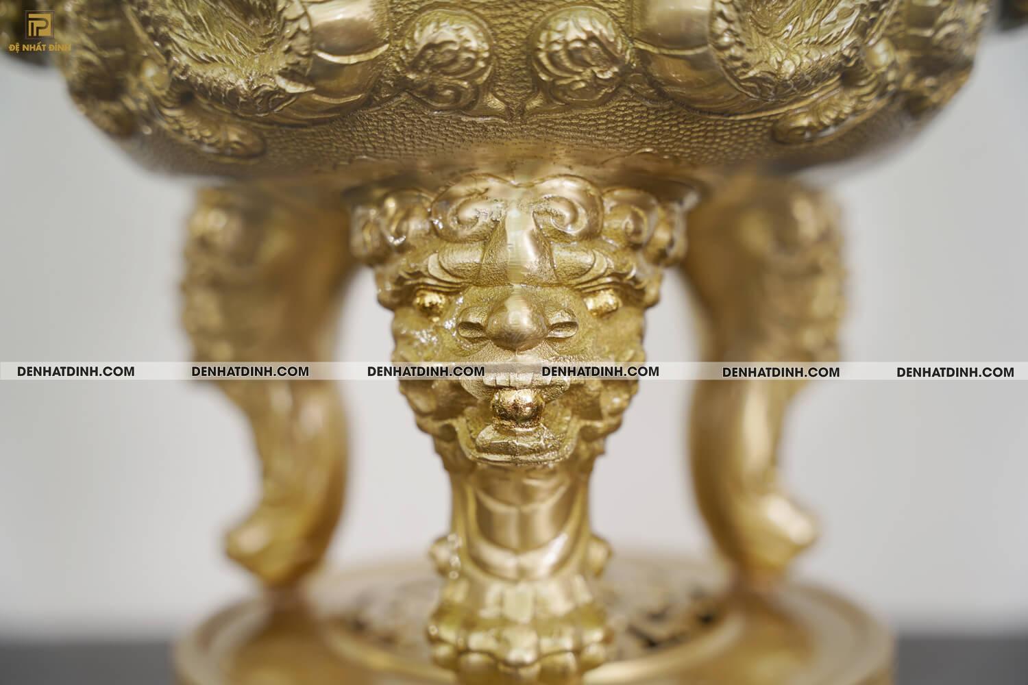 Bộ Đỉnh Đồng Ngũ Sự Song Long 5 chữ Phúc Lộc Thọ Khang Ninh Màu Vàng Đồng Catut Nguyên Bản - Ảnh 5