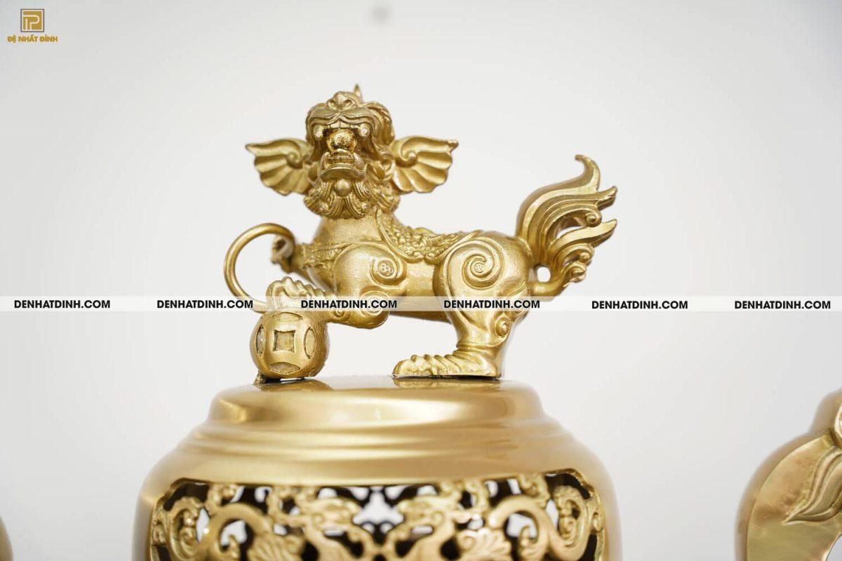 Bộ Đỉnh Đồng Ngũ Sự Song Long 5 chữ Phúc Lộc Thọ Khang Ninh Màu Vàng Đồng Catut Nguyên Bản - Ảnh 2