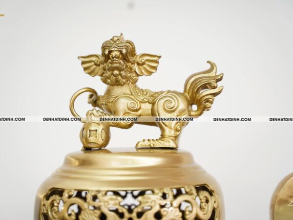 Alternative view of Bộ Đỉnh Đồng Ngũ Sự Song Long 5 chữ Phúc Lộc Thọ Khang Ninh Màu Vàng Đồng Catut Nguyên Bản