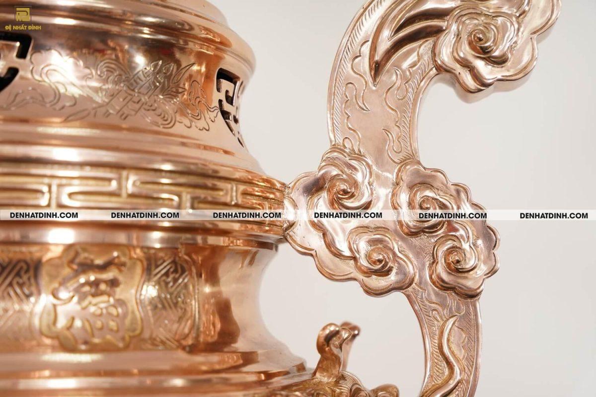 Bộ đỉnh thờ bằng đồng đỏ tam sự Nến hoa sòi cao 70cm - Ảnh 7