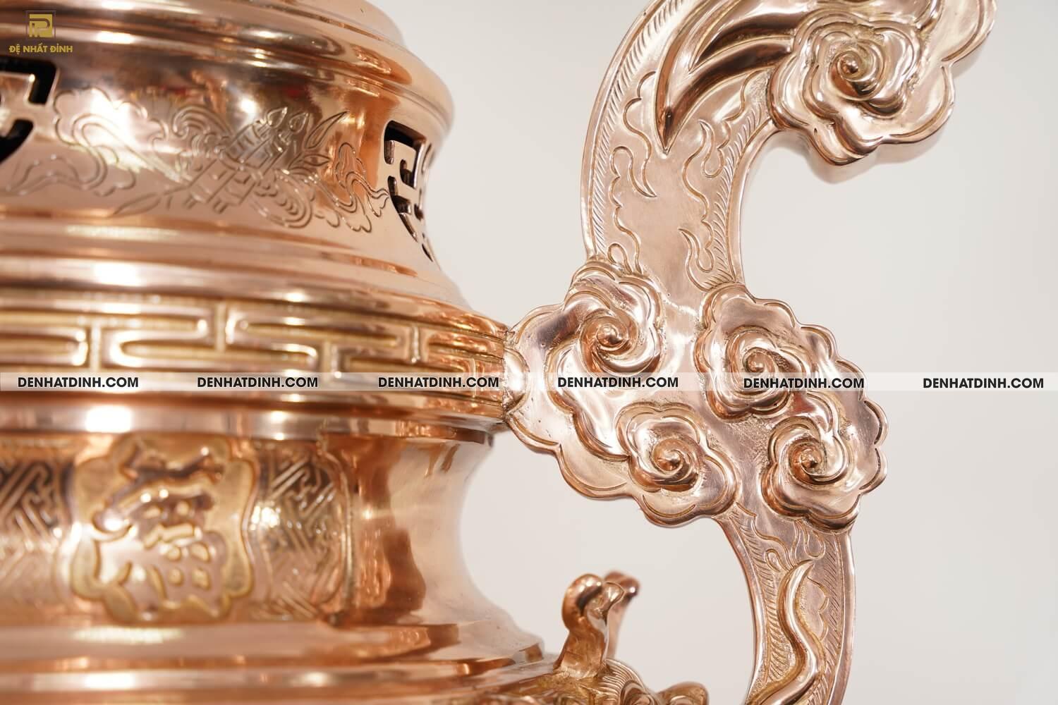 Bộ đỉnh thờ bằng đồng đỏ tam sự Nến hoa sòi cao 70cm - Ảnh 7