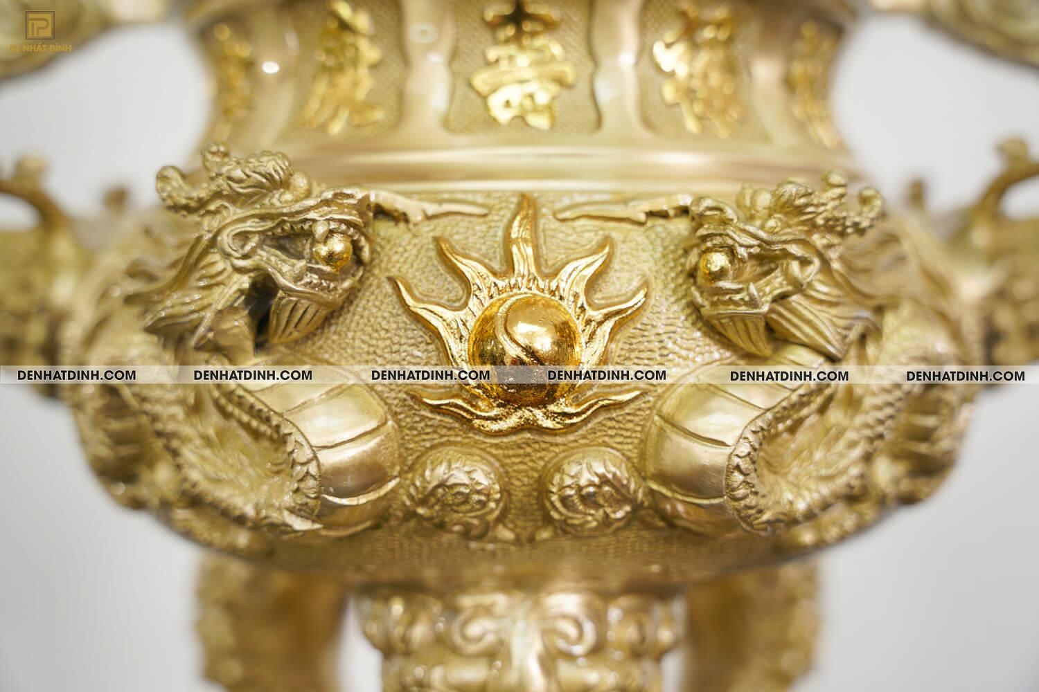 Bộ Đỉnh Đồng Ngũ Sự Song Long 5 chữ Phúc Lộc Thọ Khang Ninh Màu Vàng Đồng Catut Nguyên Bản - Ảnh 3