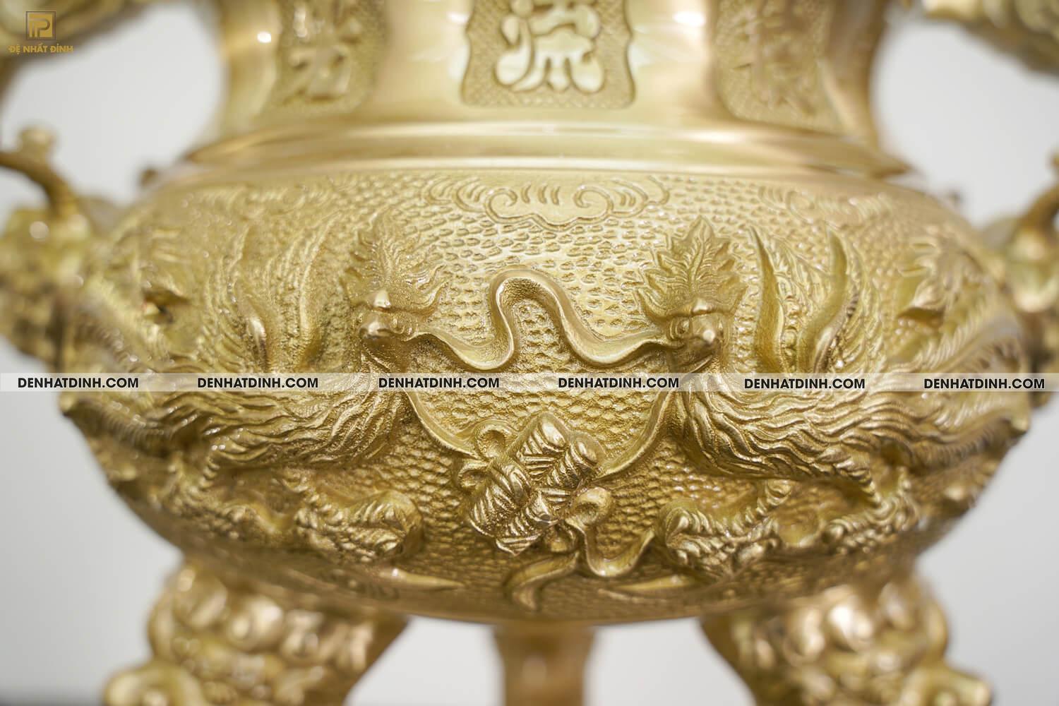 Bộ Đỉnh Đồng Ngũ Sự Song Long 5 chữ Phúc Lộc Thọ Khang Ninh Màu Vàng Đồng Catut Nguyên Bản - Ảnh 6