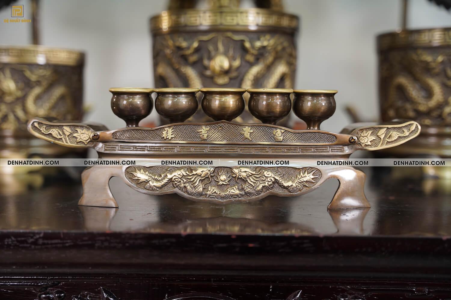 Bộ đồ thờ bằng đồng đầy đủ gồm đỉnh ngũ sự Song Long 65cm mẫu 3 CN kèm đầy đủ phụ kiện - Ảnh 13