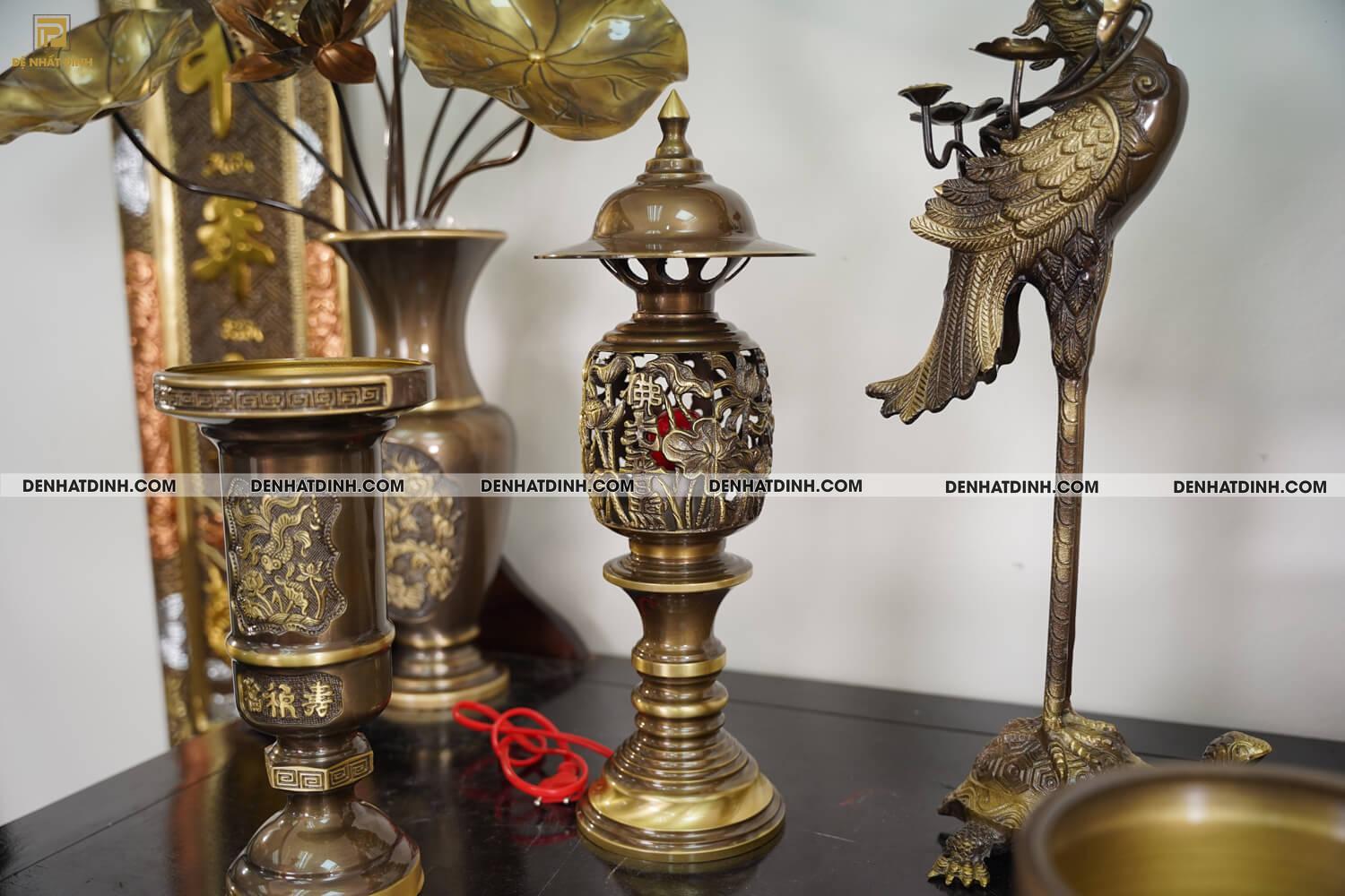 Bộ đồ thờ bằng đồng đầy đủ gồm đỉnh ngũ sự Song Long 65cm mẫu 3 CN kèm đầy đủ phụ kiện - Ảnh 11