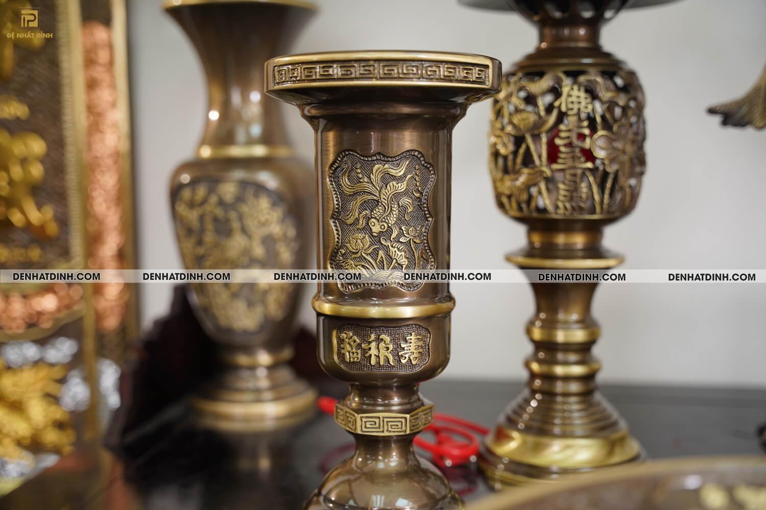 Bộ đồ thờ bằng đồng đầy đủ gồm đỉnh ngũ sự Song Long 65cm mẫu 3 CN kèm đầy đủ phụ kiện - Ảnh 9