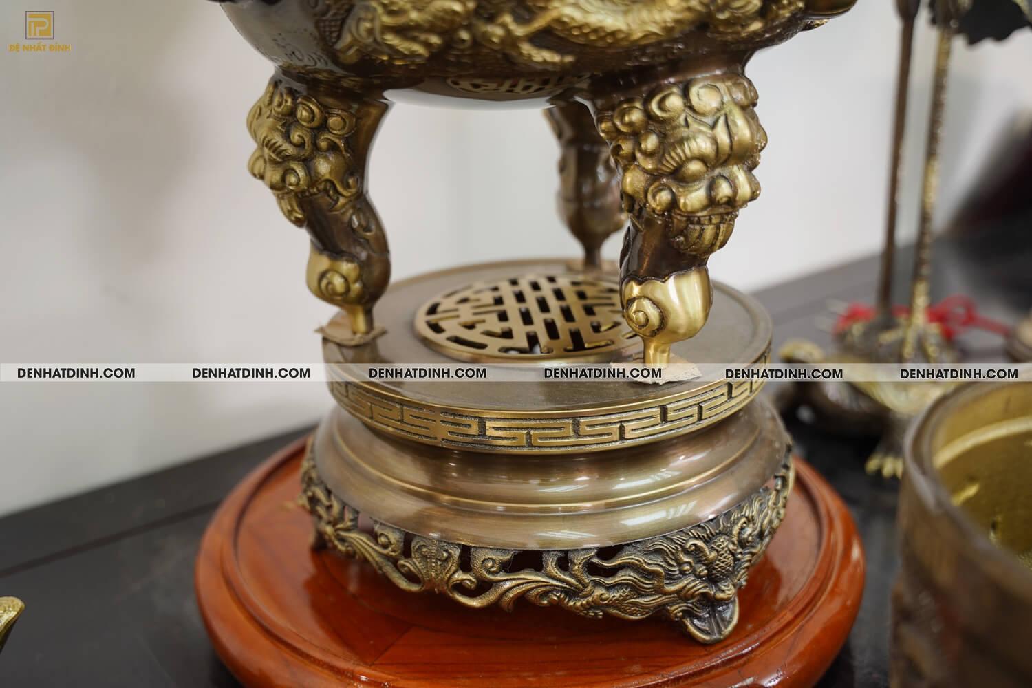 Bộ đồ thờ bằng đồng đầy đủ gồm đỉnh ngũ sự Song Long 65cm mẫu 3 CN kèm đầy đủ phụ kiện - Ảnh 7