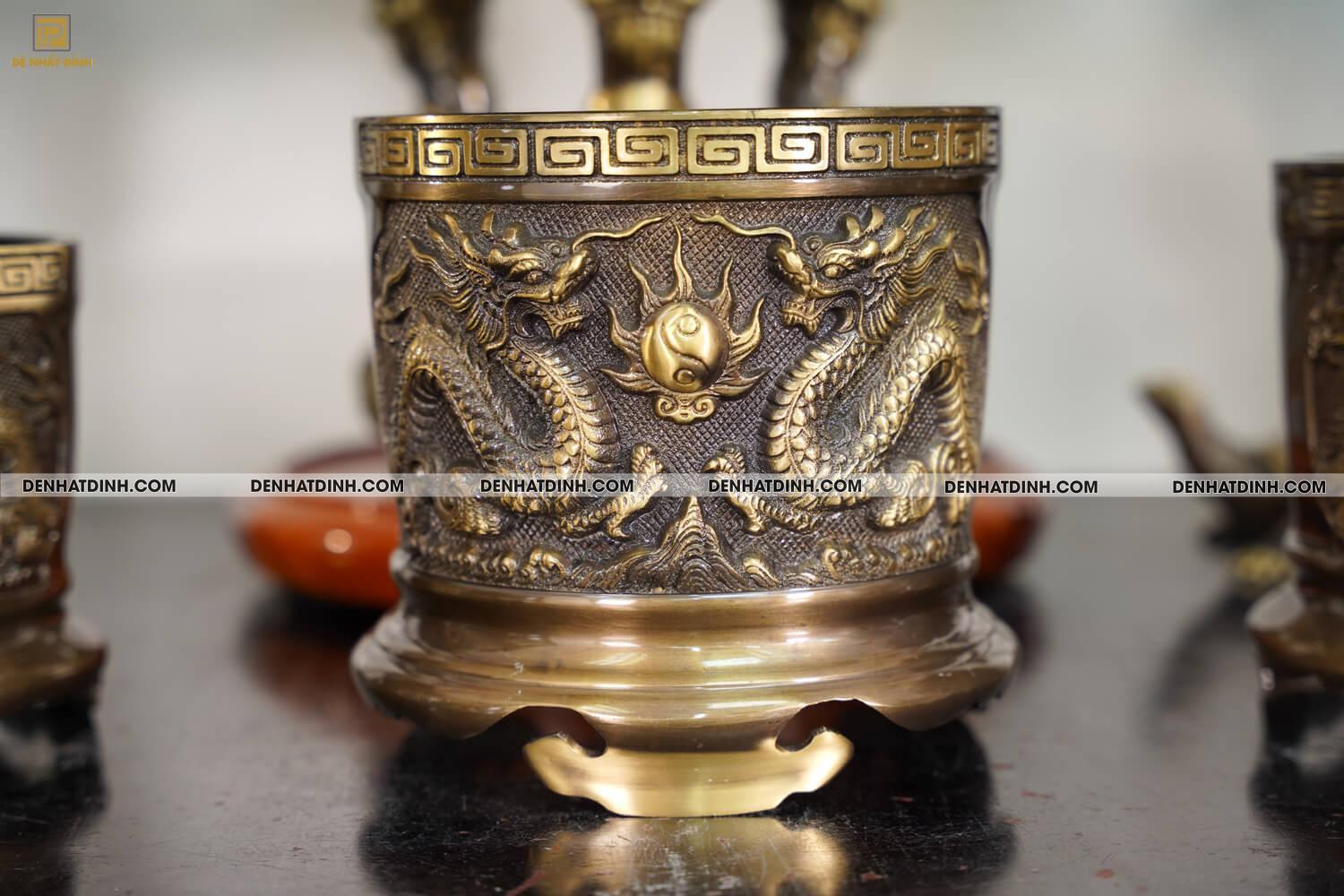 Bộ đồ thờ bằng đồng đầy đủ gồm đỉnh ngũ sự Song Long 65cm mẫu 3 CN kèm đầy đủ phụ kiện - Ảnh 6