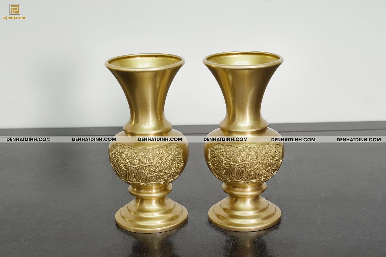 Lọ hoa bằng đồng cattut cao 30 cm màu vàng mộc - Ảnh 3