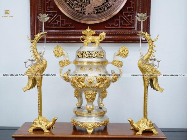 Bộ tam sự hạc Kim Bảo mạ bạc vàng