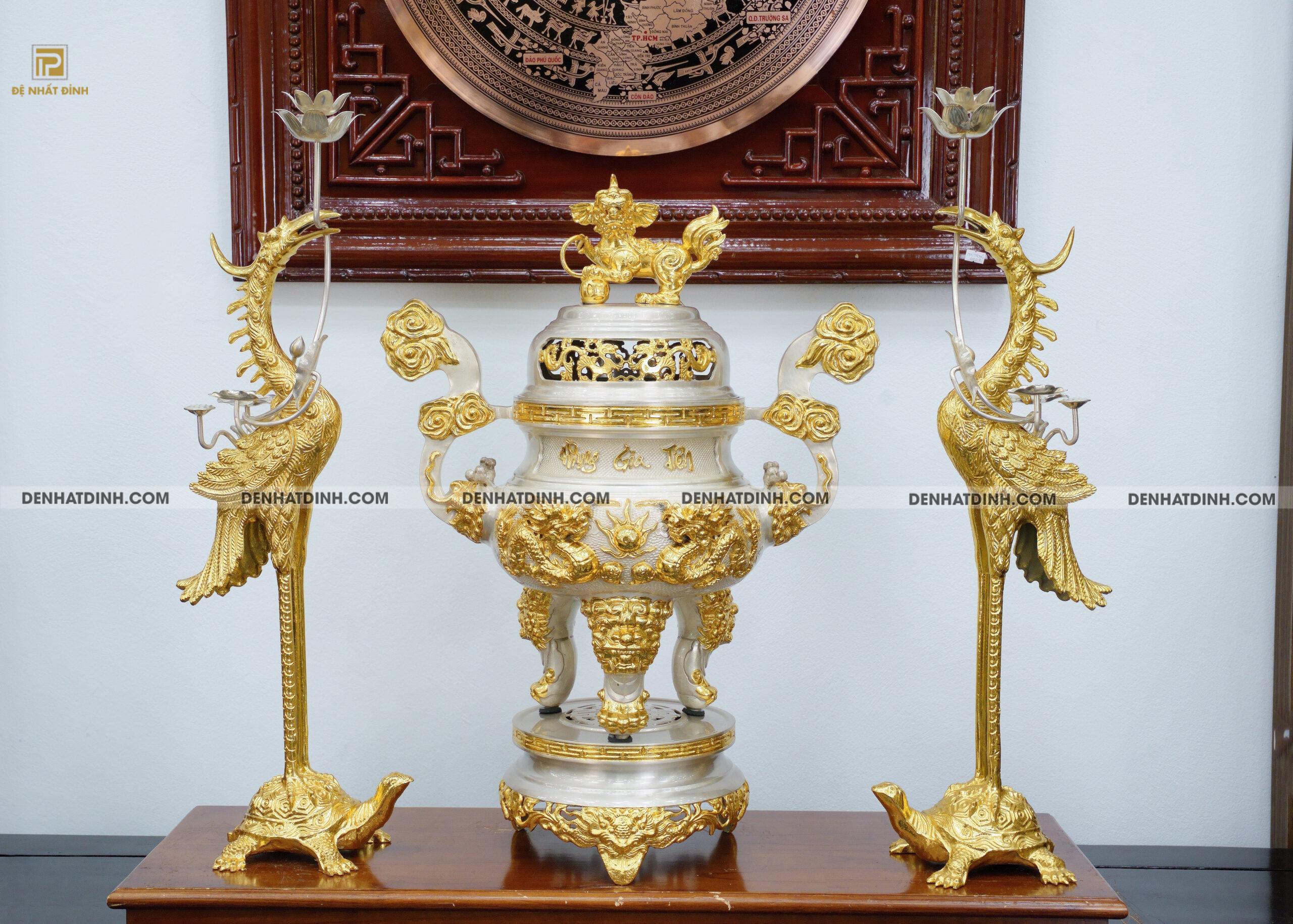 Bộ tam sự hạc Kim Bảo mạ bạc vàng