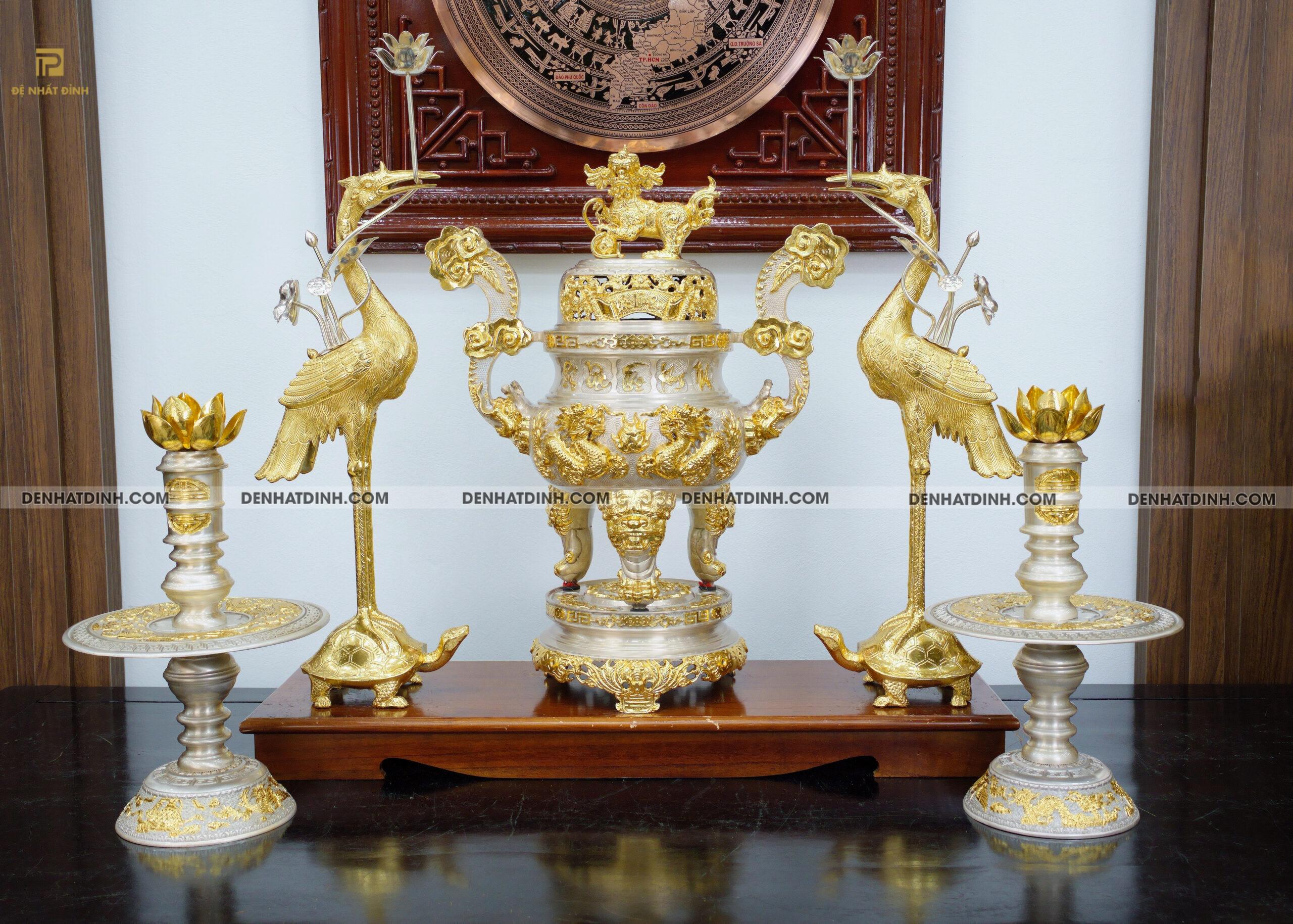 Bộ tam sự hạc Kim Bảo mạ bạc vàng - Ảnh 4