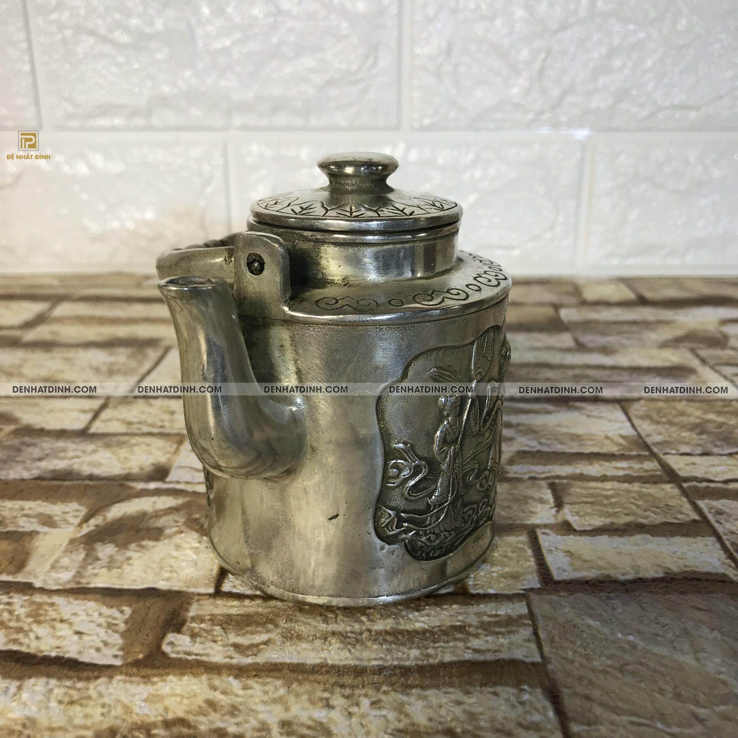 Ấm trà cổ bằng đồng khắc tích cổ - Ảnh 4