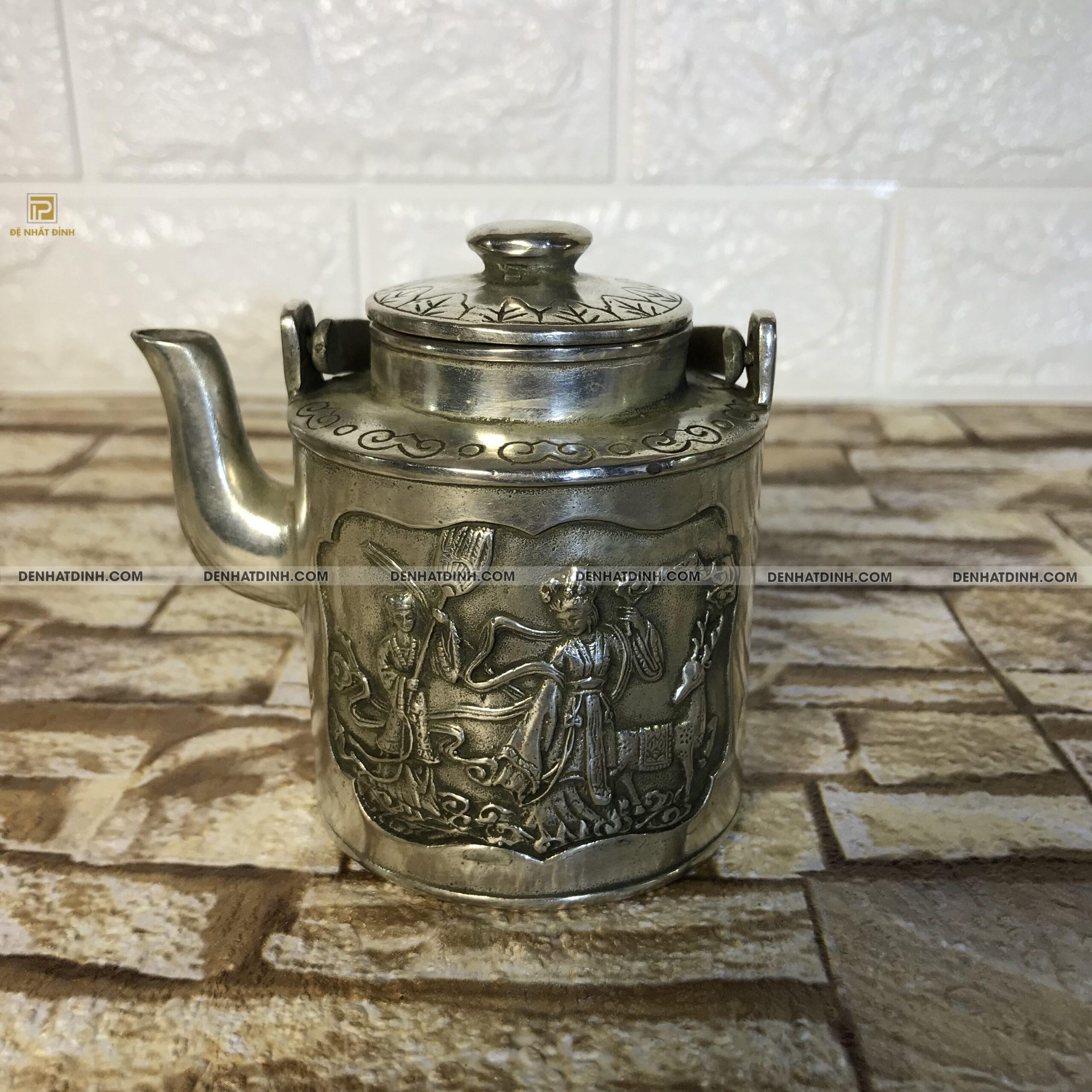 Ấm trà cổ bằng đồng khắc tích cổ - Ảnh 5