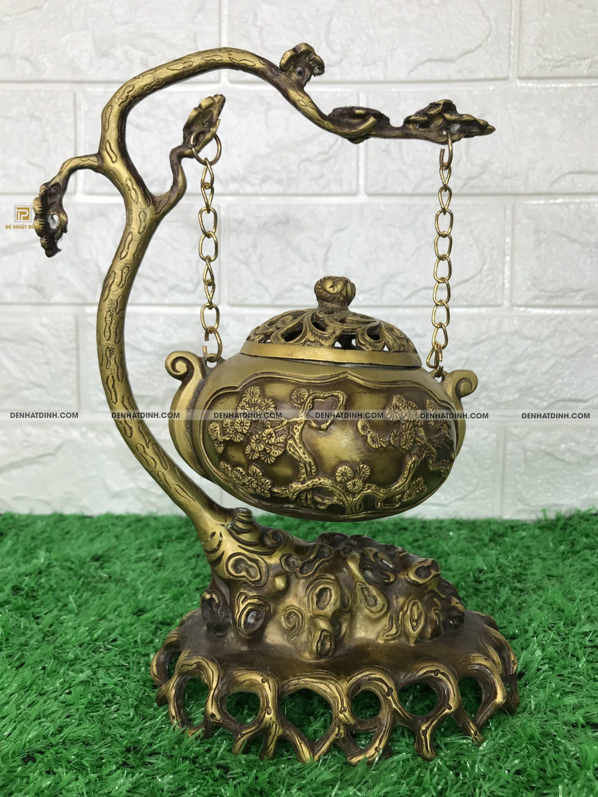 Lư đốt trầm bằng đồng treo cây tài lộc - Ảnh 3