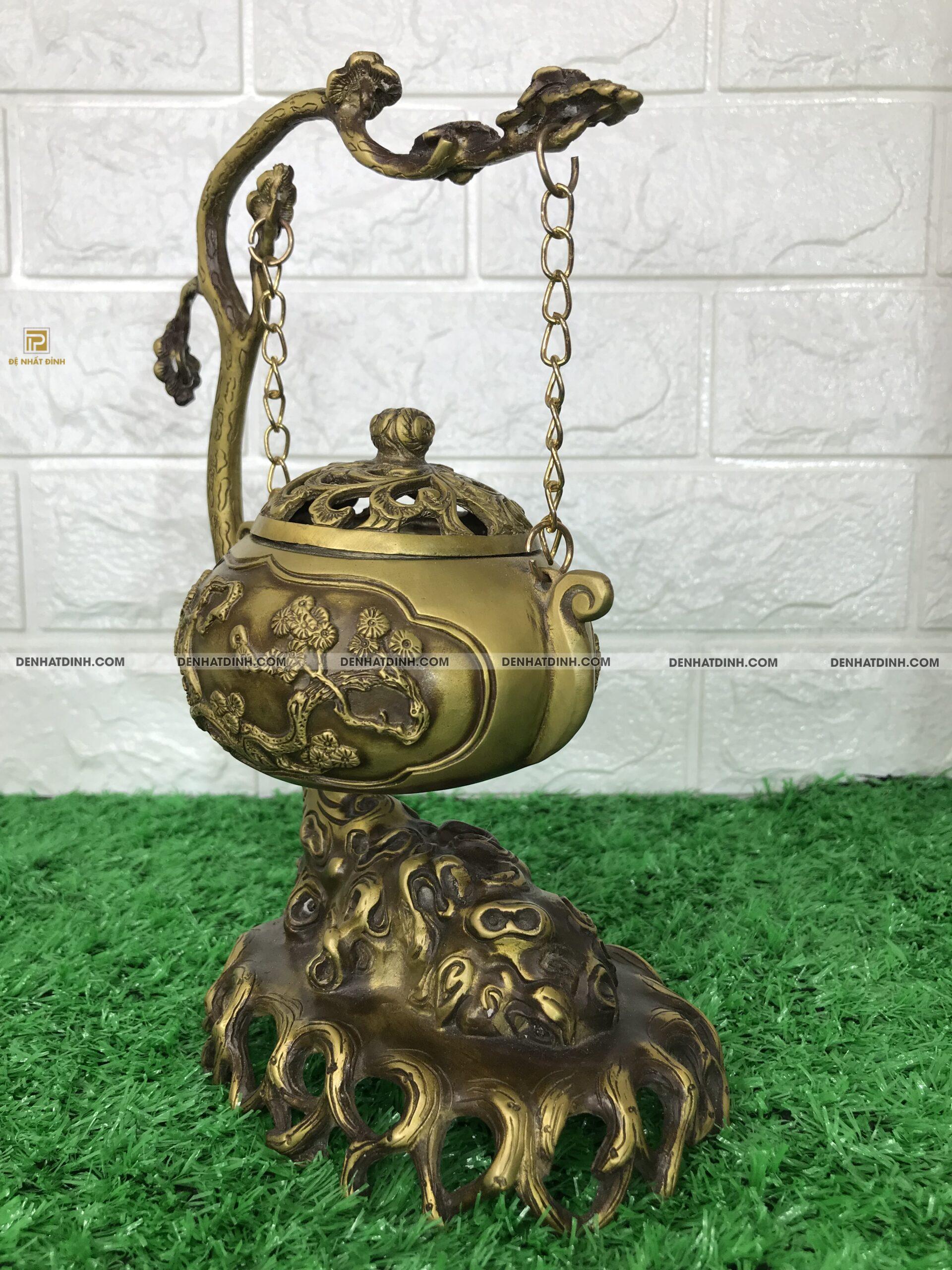 Lư đốt trầm bằng đồng treo cây tài lộc - Ảnh 4