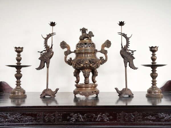 Bộ ngũ sự Song Long 65 Nghê mới nến đèn kỹ hun nâu