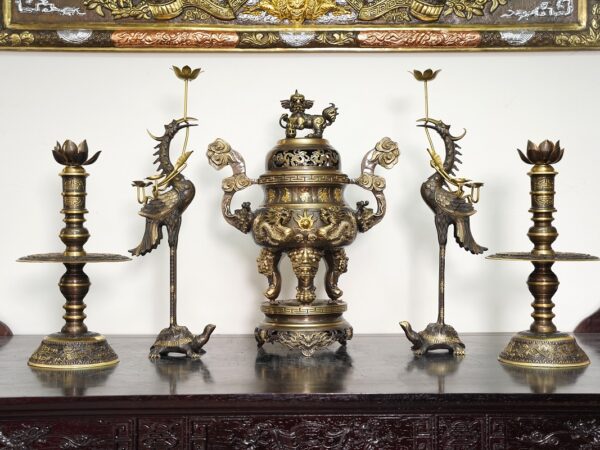 Bộ đỉnh thờ  Ngũ Sự Song Long 65 Hun Cổ 36Kg Độc Quyền ĐỆ NHẤT ĐỈNH