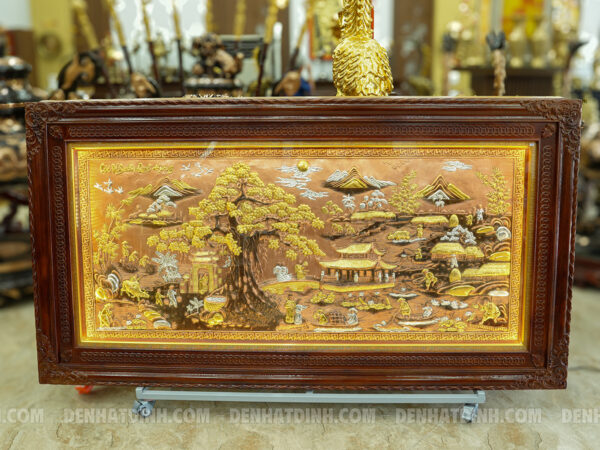 Tranh Đồng Đỏ Cội Nguồn Quê Hương Khung Gỗ Lim