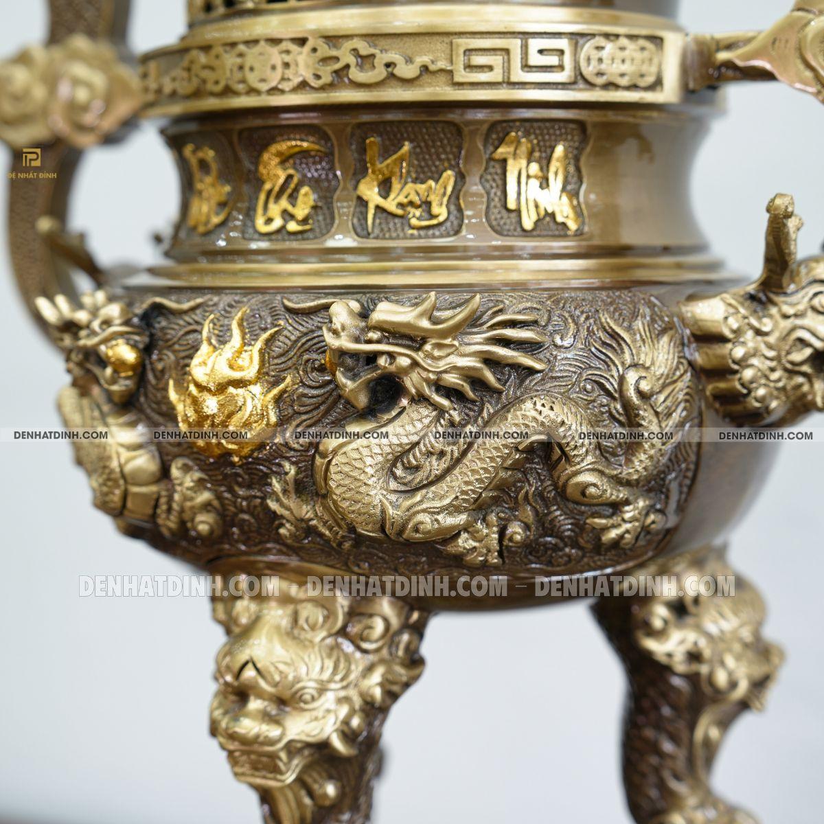 Đỉnh Đồng Phúc Lộc Thọ Khang Ninh Màu Hun Cổ - Ảnh 4