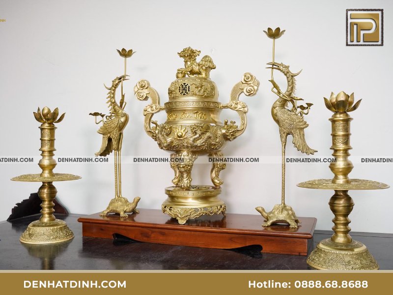 Bộ đỉnh đồng ngũ sự Song Long Tứ Linh Phụng Gia Tiên 65cm - Màu đồng Catut - Ảnh 3 Bộ đỉnh đồng ngũ sự Song Long Tứ Linh Phụng Gia Tiên 65cm - Màu đồng Catut - Ảnh 3