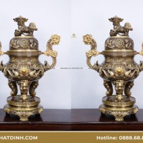 Đỉnh đồng hun giả cổ đồ thờ thủ công cao cấp cho việc thờ tự